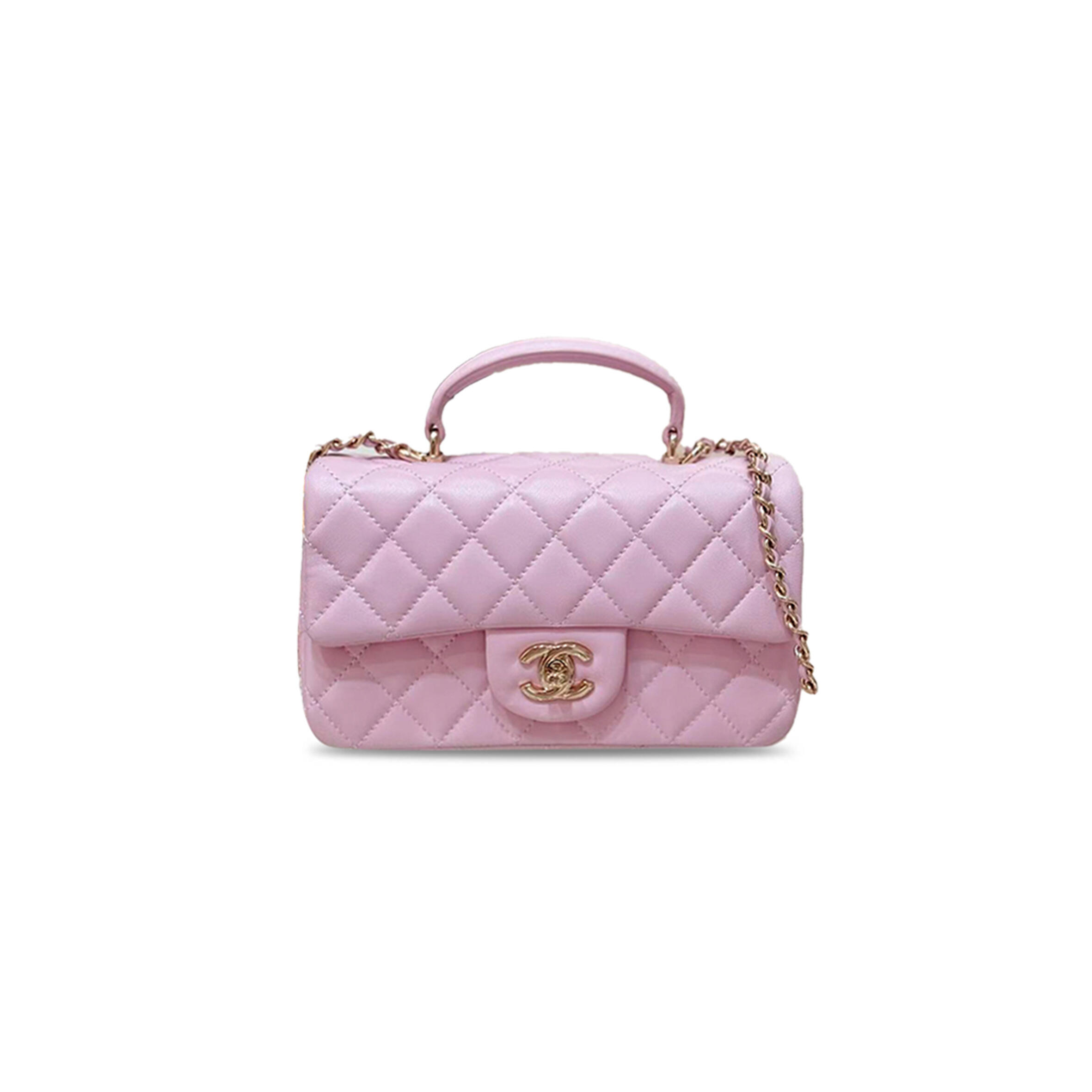 Ch**el mini rectangular flap with top handle lambskin light gold hardware (20*13*6cm)